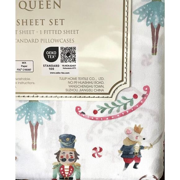 Wellesley Manor QUEEN Sheet Set Nutcracker Ballet Toy Soldier 4pc Xmas Bedding - Picture 9 of 12